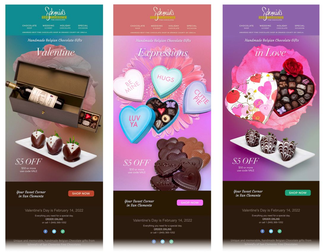 Schmid's of San Clemente Fine Chocolate Valentine's Campaign email marketing