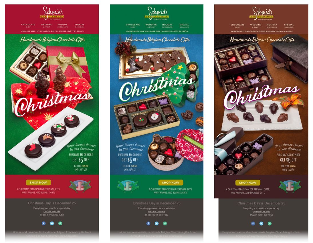 Schmid's of San Clemente Fine Chocolates Thanksgiving email campaign
